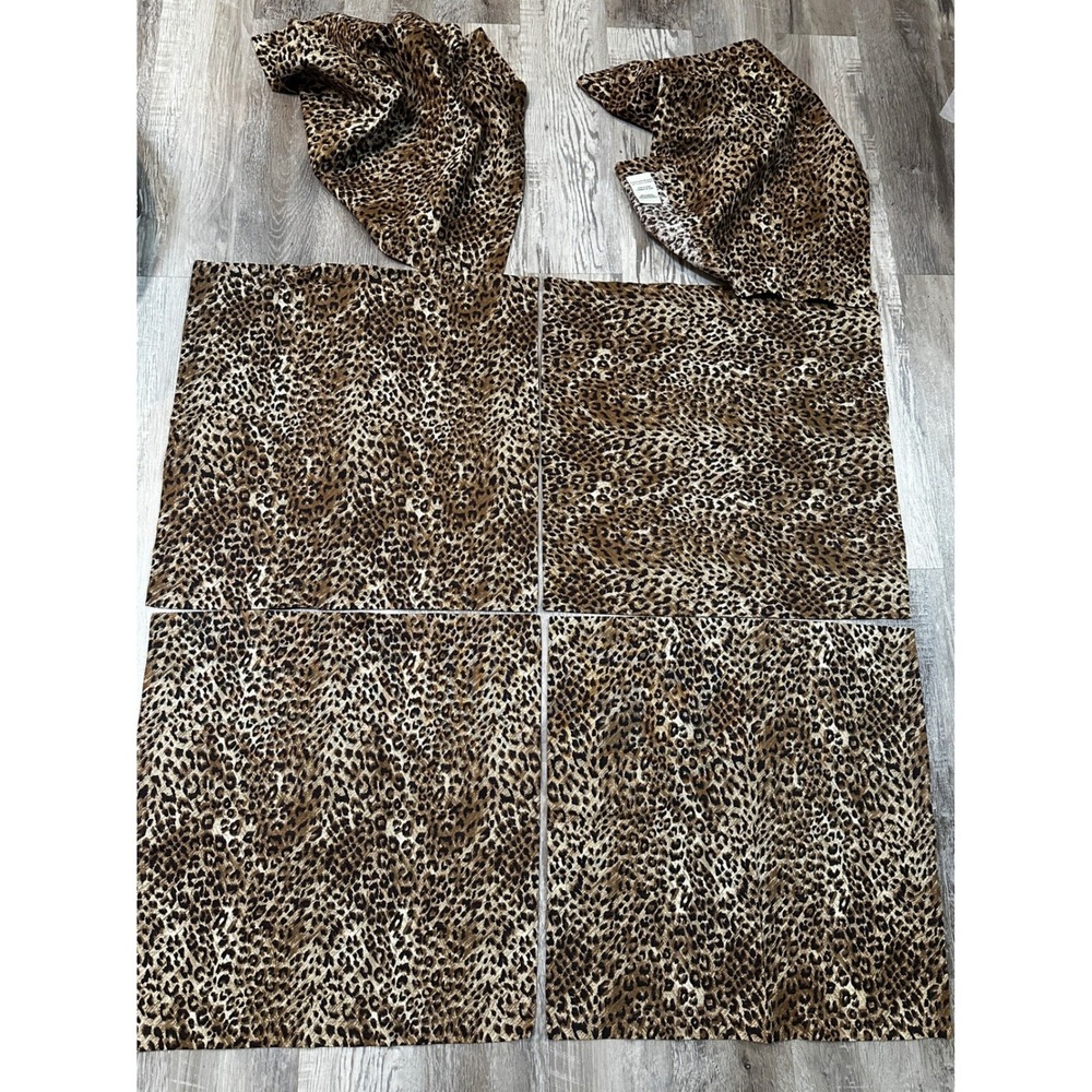 Pottery Barn Leopard Print Linen Cotton Cloth Napkins Set of 6 Brown Tan 20X20